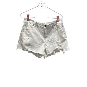aerie White Distressed Cutoff Denim Shorts